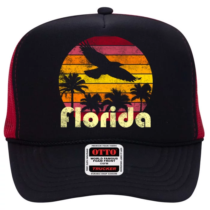 Florida Retro Sunset High Crown Mesh Trucker Hat