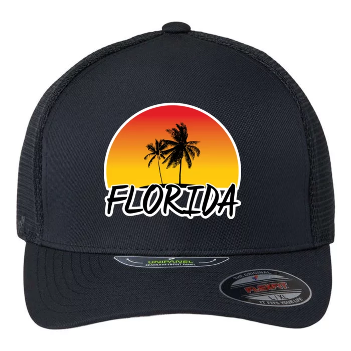 Florida Sunset Palm trees Flexfit Unipanel Trucker Cap