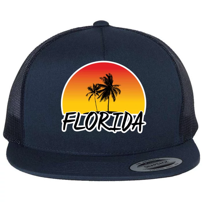 Florida Sunset Palm trees Flat Bill Trucker Hat