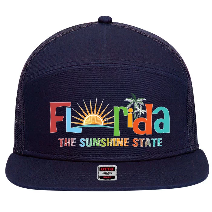 Florida The Sunshine State Colorful 7 Panel Mesh Trucker Snapback Hat