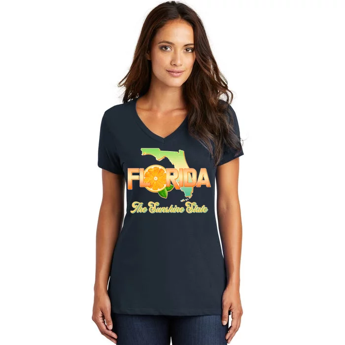 Florida The Sunshine State Orange Logo Women's V-Neck T-Shirt