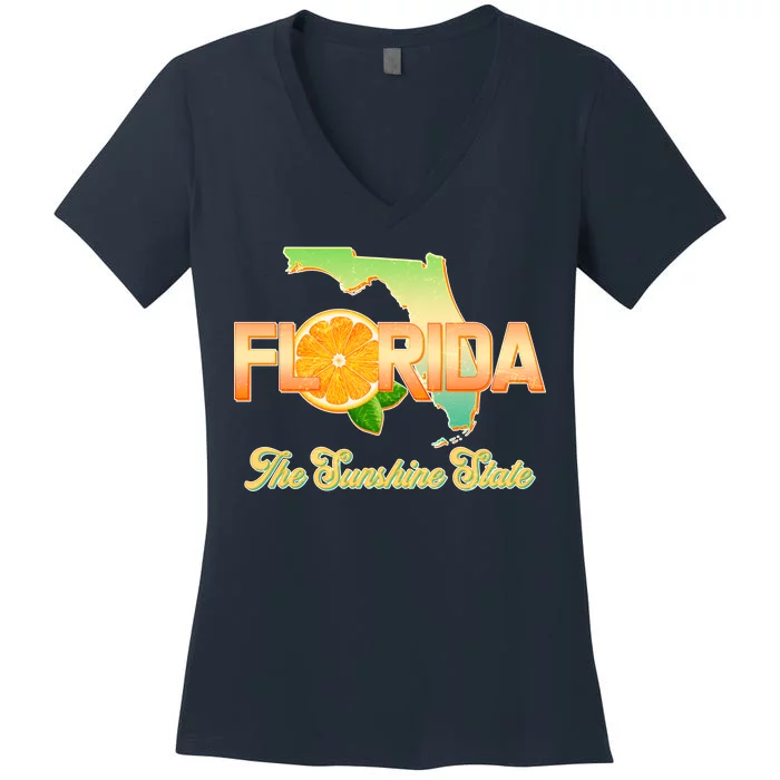 Florida The Sunshine State Orange Logo Women's V-Neck T-Shirt