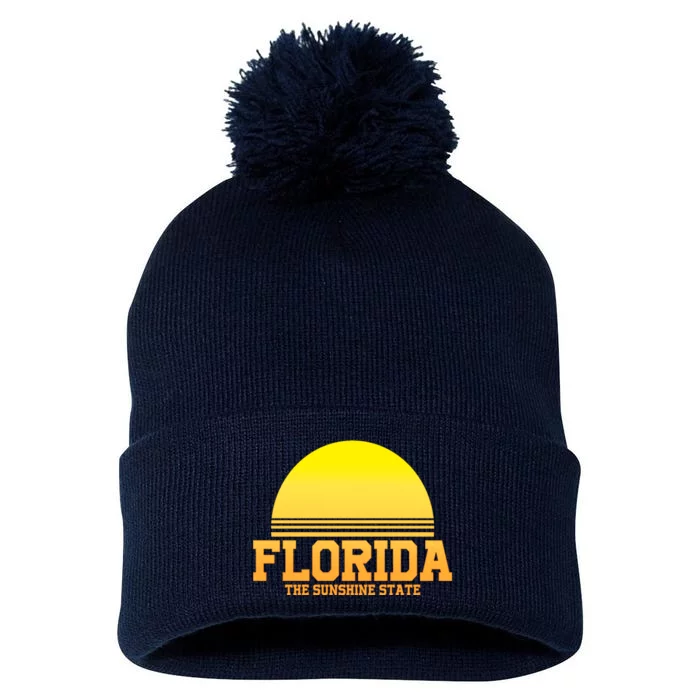 Florida The Sunshine State Retro Sun Pom Pom 12in Knit Beanie