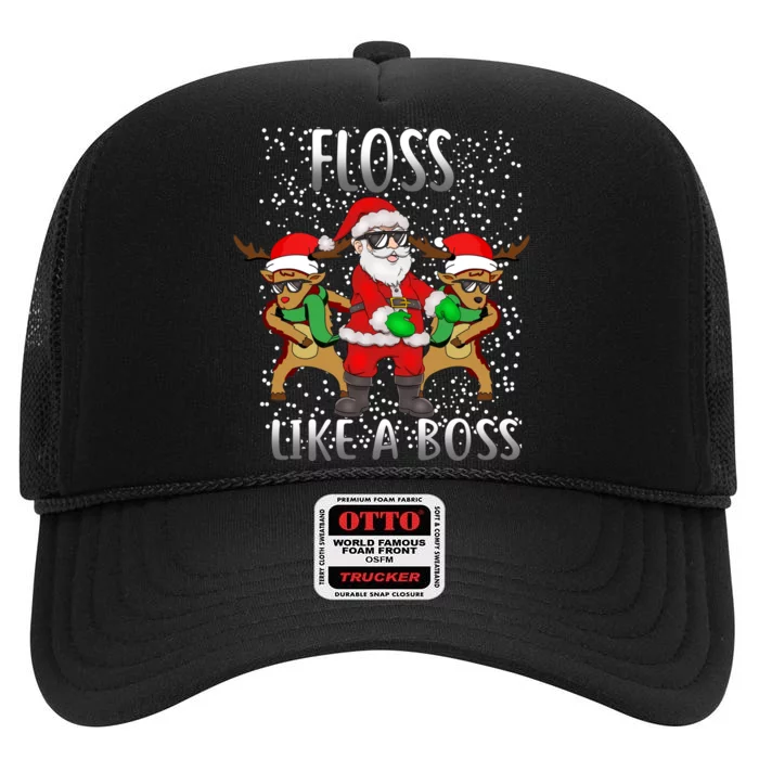 Floss like a Boss Santa Reindeer High Crown Mesh Trucker Hat