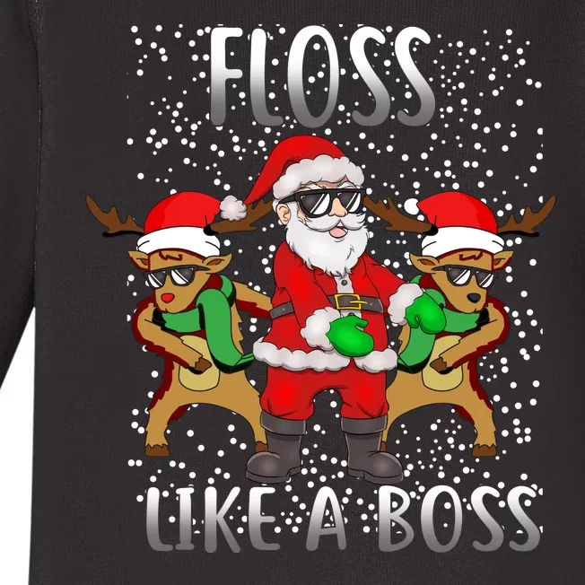 Floss like a Boss Santa Reindeer Baby Long Sleeve Bodysuit