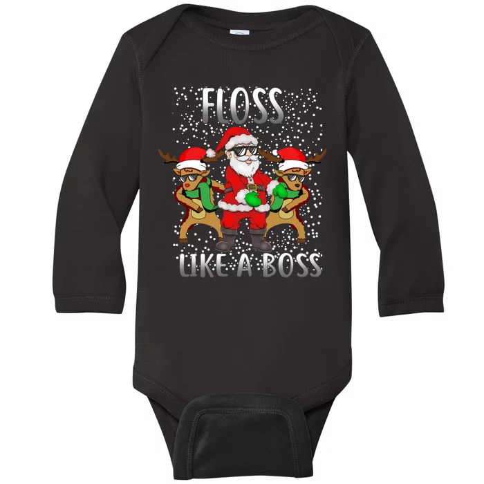 Floss like a Boss Santa Reindeer Baby Long Sleeve Bodysuit