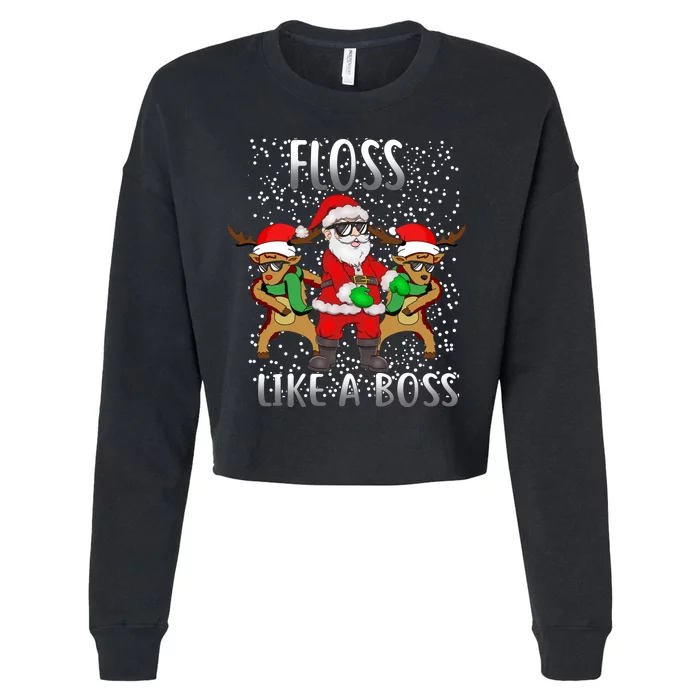 Floss like a Boss Santa Reindeer Cropped Pullover Crew