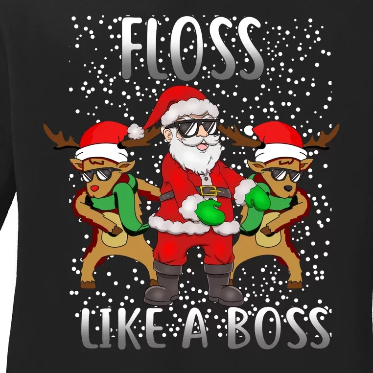 Floss like a Boss Santa Reindeer Ladies Long Sleeve Shirt