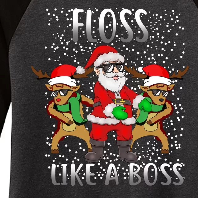 Floss like a Boss Santa Reindeer Women's Tri-Blend 3/4-Sleeve Raglan Shirt