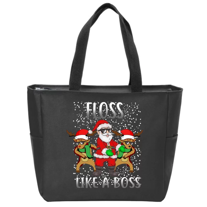 Floss like a Boss Santa Reindeer Zip Tote Bag