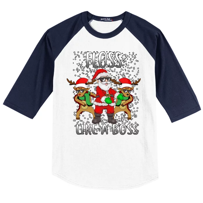 Floss like a Boss Santa Reindeer Baseball Sleeve Shirt