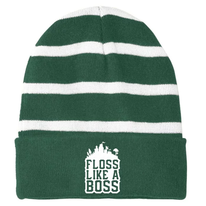 Floss Like A Boss Tower Funny Striped Beanie with Solid Band