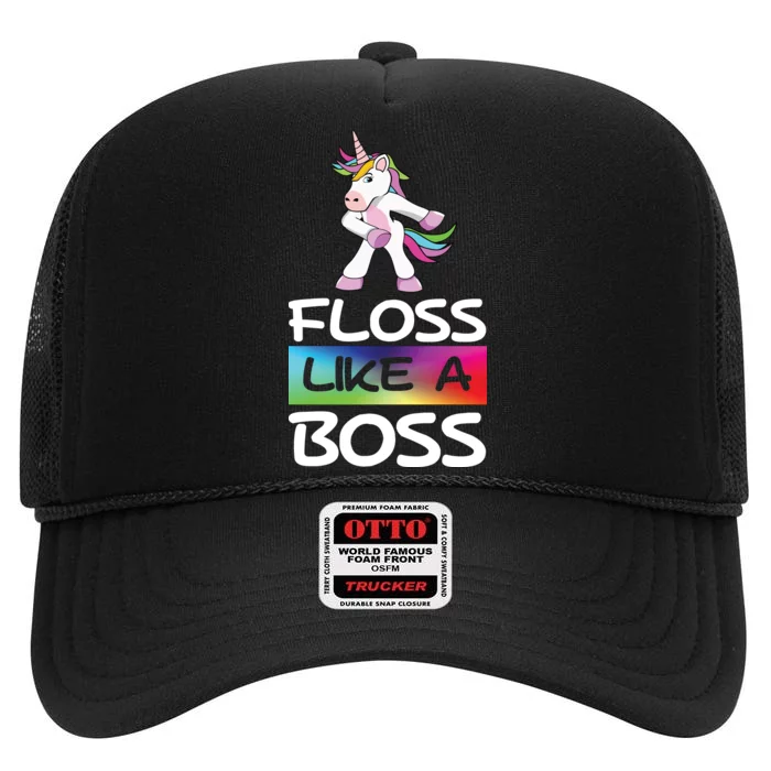 Floss Like a Boss Unicorn Rainbow High Crown Mesh Trucker Hat