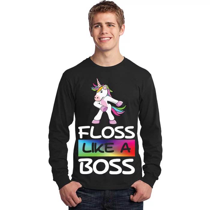 Floss Like a Boss Unicorn Rainbow Long Sleeve Shirt