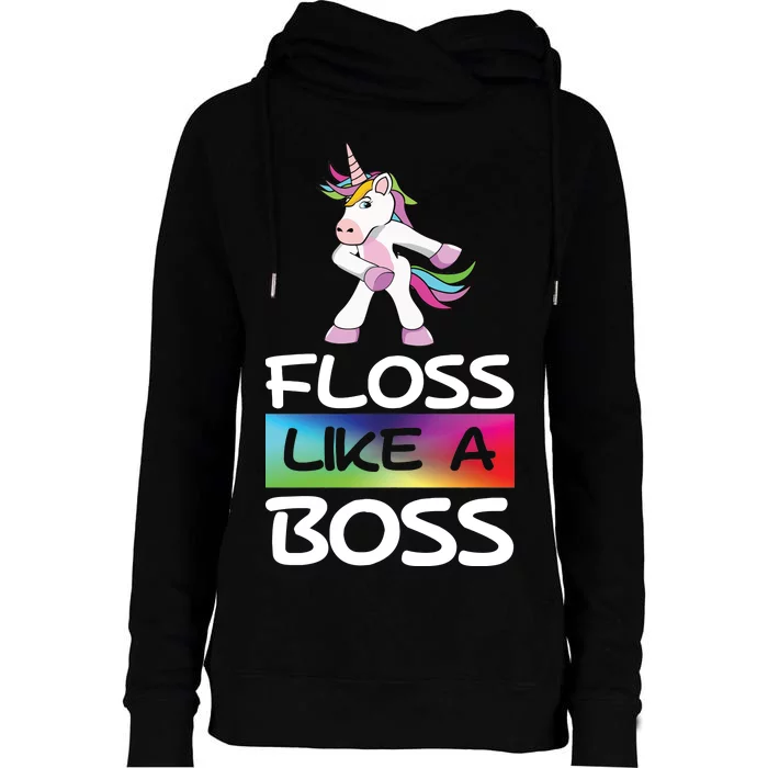 Floss Like a Boss Unicorn Rainbow Womens Funnel Neck Pullover Hood