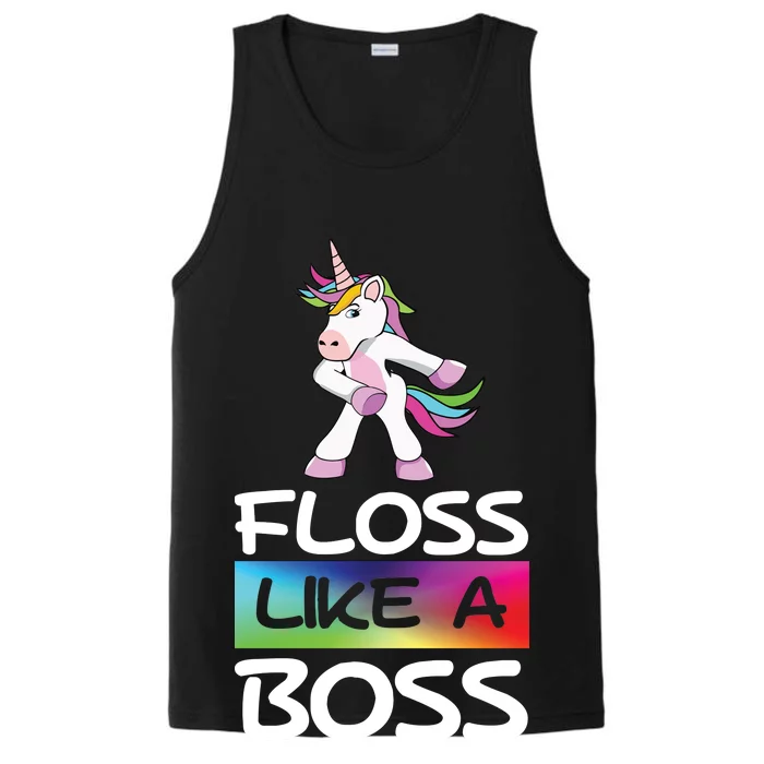 Floss Like a Boss Unicorn Rainbow Performance Tank