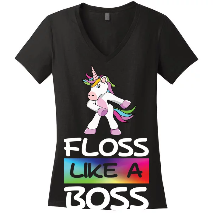 Floss Like a Boss Unicorn Rainbow Women's V-Neck T-Shirt