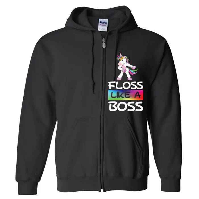 Floss Like a Boss Unicorn Rainbow Full Zip Hoodie