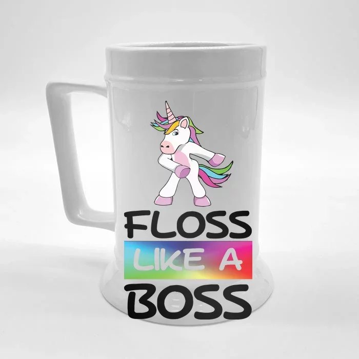 Floss Like a Boss Unicorn Rainbow Front & Back Beer Stein