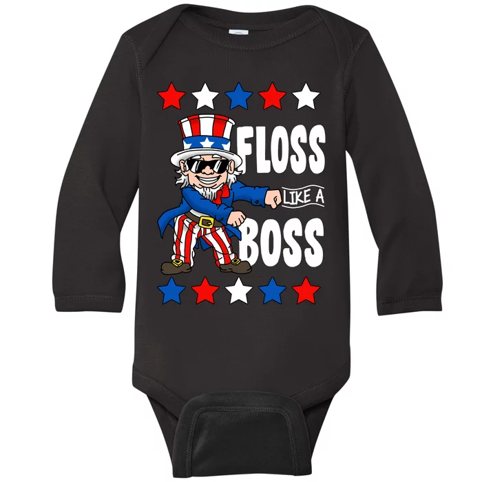 Floss Like A Boss USA 4th of July Baby Long Sleeve Bodysuit