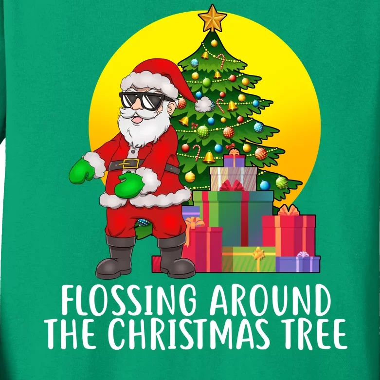 Flossing Around The Christmas Tree Kids Long Sleeve Shirt