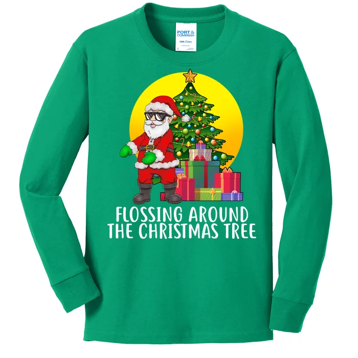 Flossing Around The Christmas Tree Kids Long Sleeve Shirt