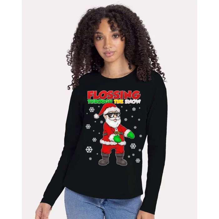 Flossing Through The Snow Santa Womens Cotton Relaxed Long Sleeve T-Shirt