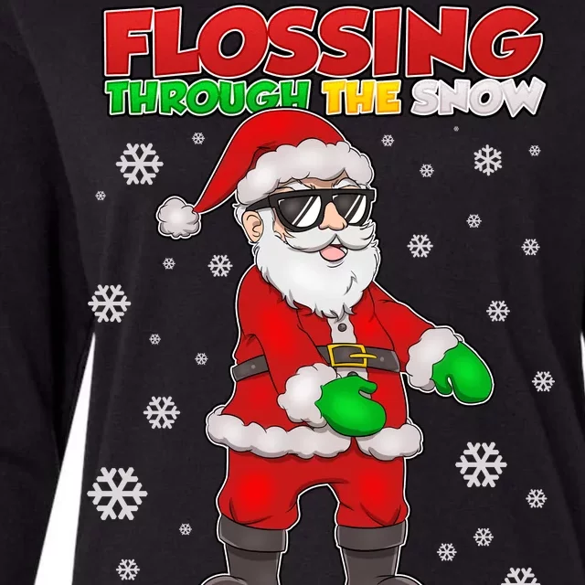 Flossing Through The Snow Santa Womens Cotton Relaxed Long Sleeve T-Shirt