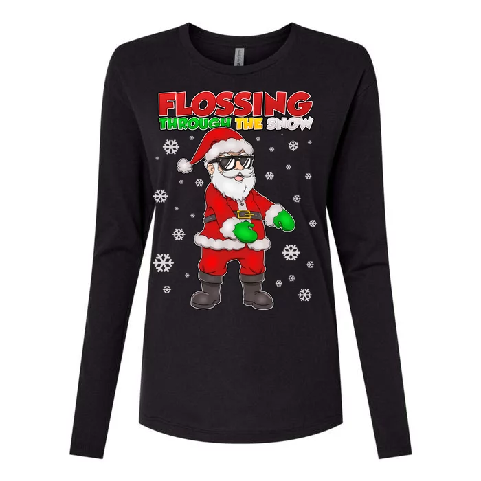 Flossing Through The Snow Santa Womens Cotton Relaxed Long Sleeve T-Shirt