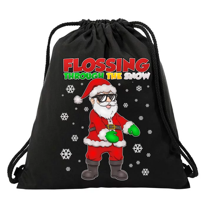 Flossing Through The Snow Santa Drawstring Bag