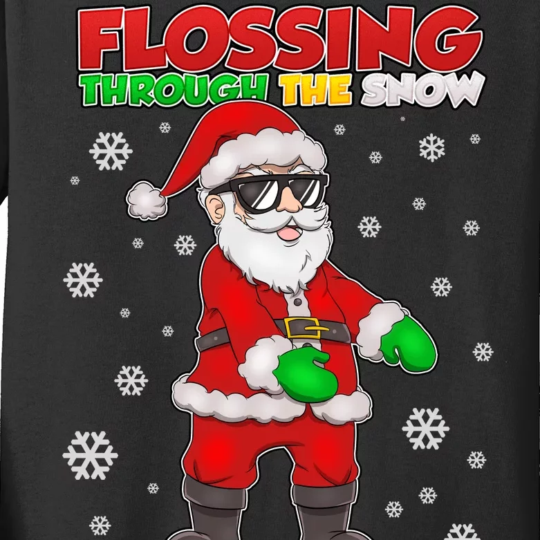 Flossing Through The Snow Santa Kids Long Sleeve Shirt