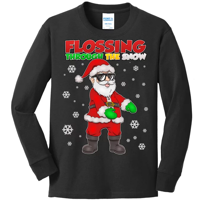 Flossing Through The Snow Santa Kids Long Sleeve Shirt