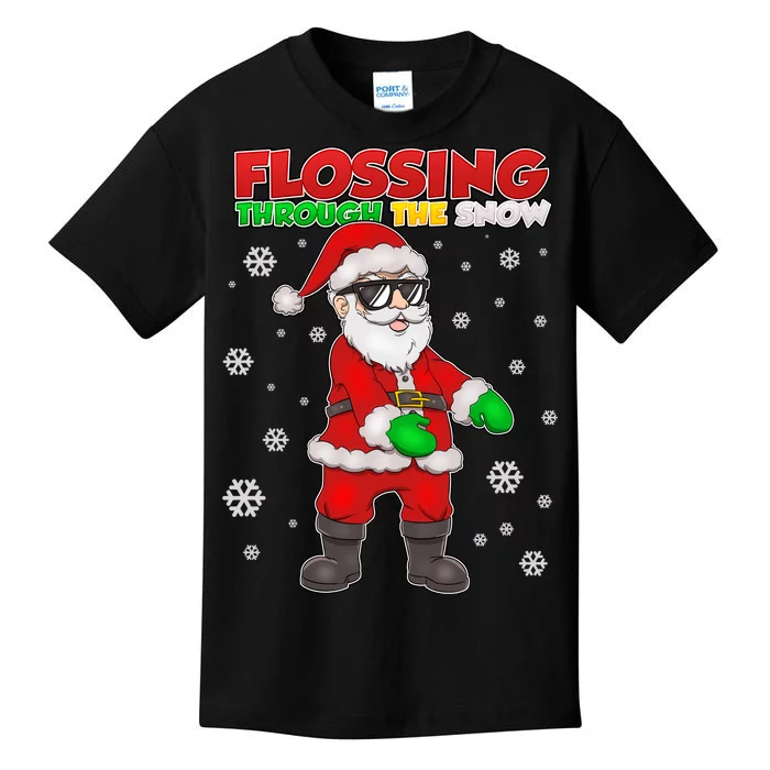 Flossing Through The Snow Santa Kids T-Shirt