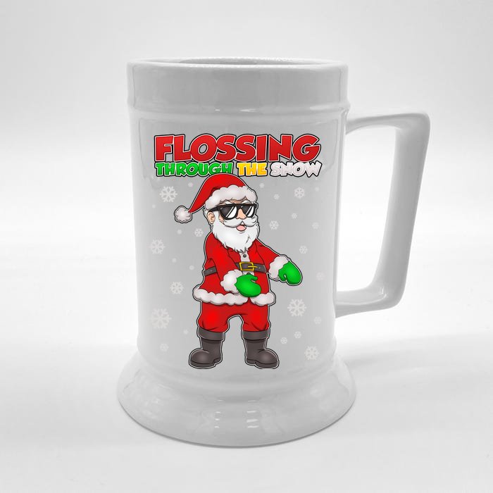 Flossing Through The Snow Santa Front & Back Beer Stein