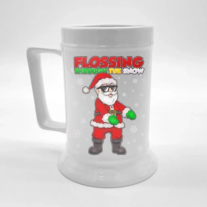 Flossing Through The Snow Santa Front & Back Beer Stein