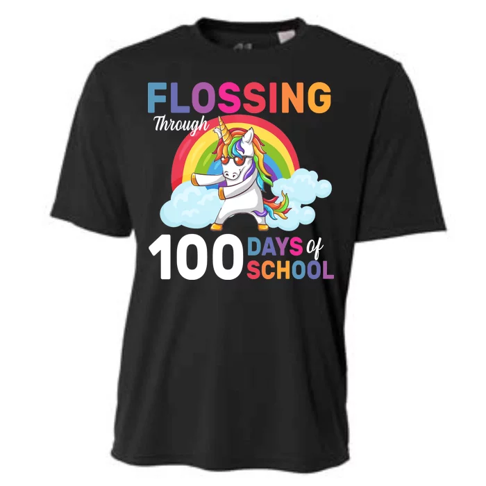 Flossing Unicorn Through 100 days Of School Cooling Performance Crew T-Shirt