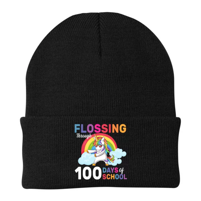 Flossing Unicorn Through 100 days Of School Knit Cap Winter Beanie