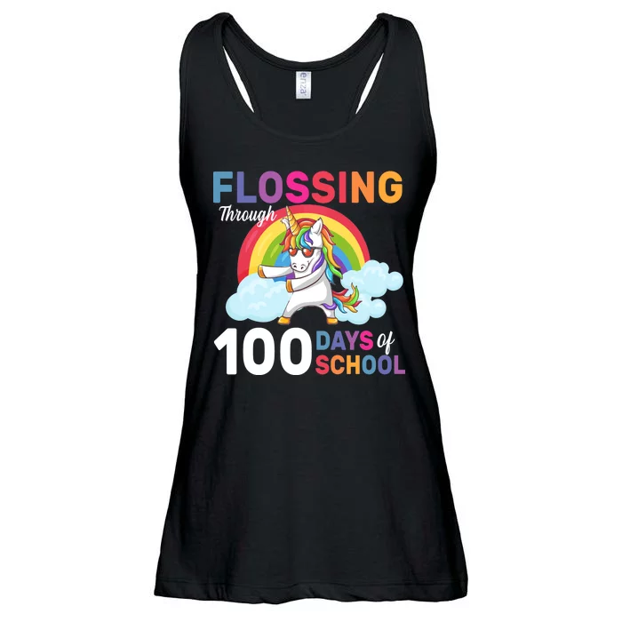 Flossing Unicorn Through 100 days Of School Ladies Essential Flowy Tank