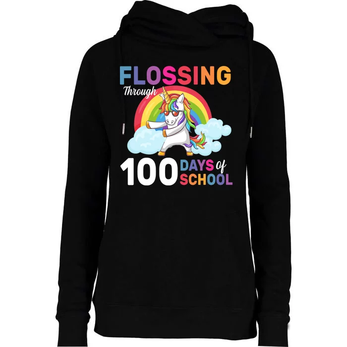 Flossing Unicorn Through 100 days Of School Womens Funnel Neck Pullover Hood