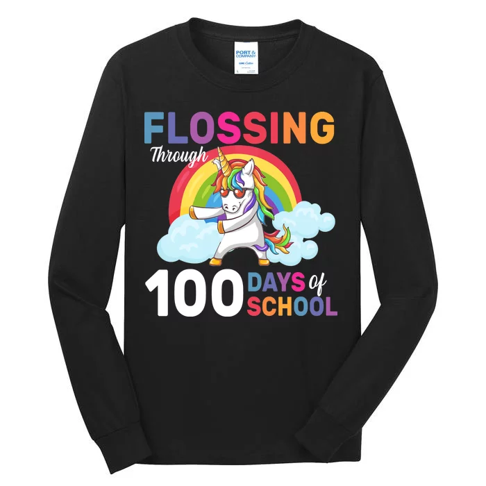 Flossing Unicorn Through 100 days Of School Tall Long Sleeve T-Shirt