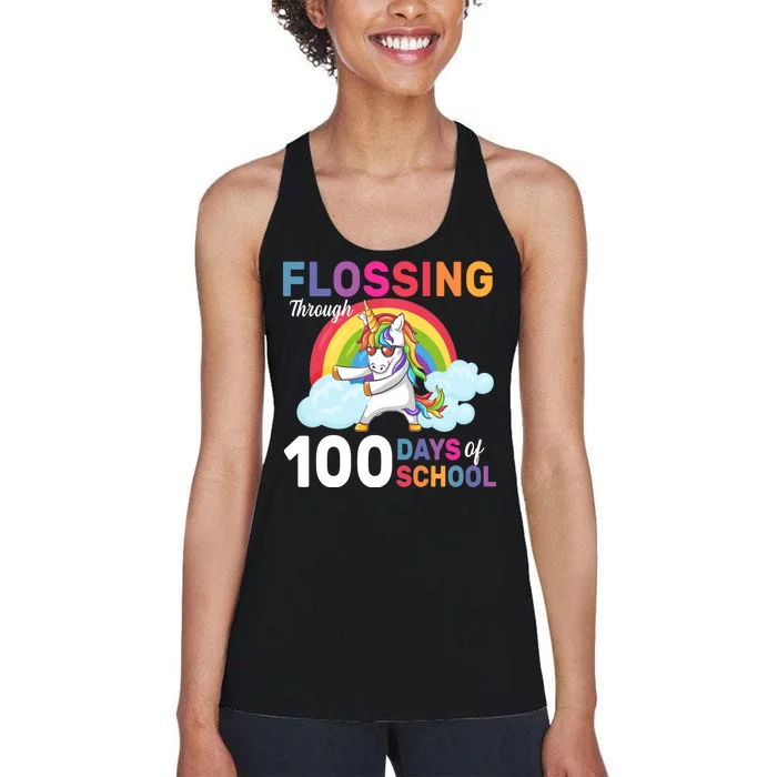 Flossing Unicorn Through 100 days Of School Women's Racerback Tank