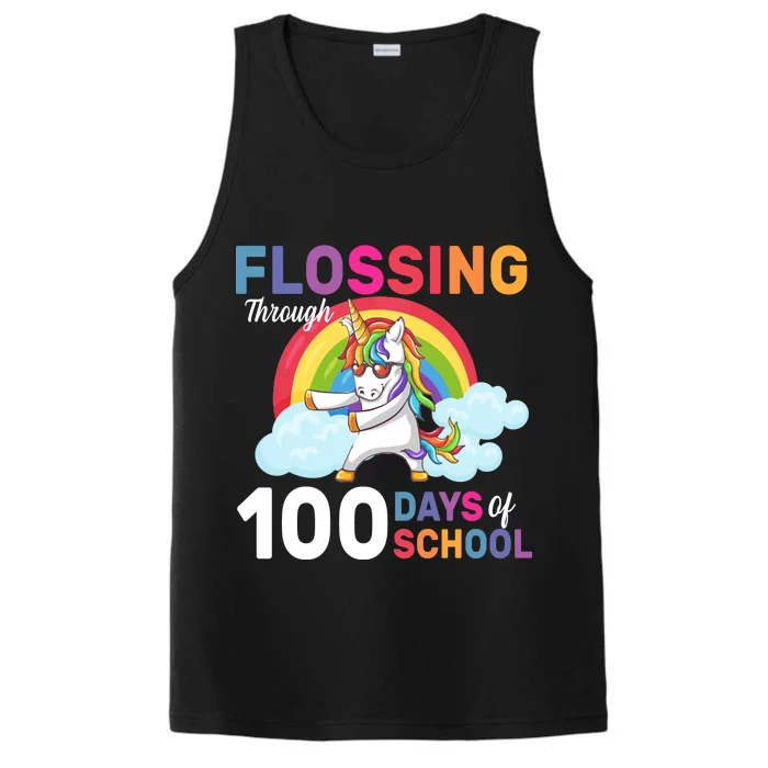 Flossing Unicorn Through 100 days Of School Performance Tank