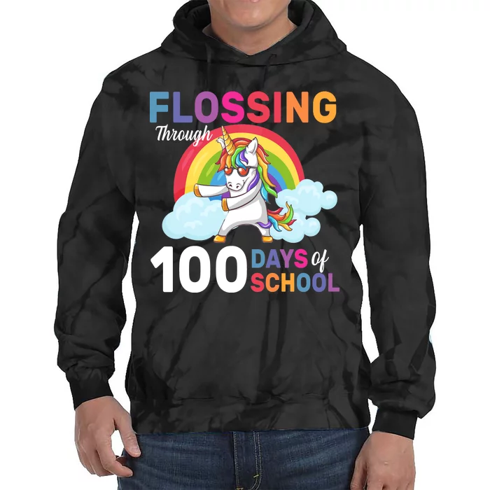 Flossing Unicorn Through 100 days Of School Tie Dye Hoodie