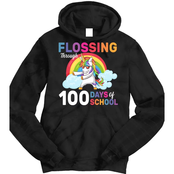 Flossing Unicorn Through 100 days Of School Tie Dye Hoodie