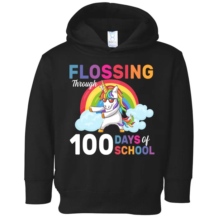 Flossing Unicorn Through 100 days Of School Toddler Hoodie