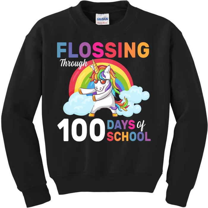 Flossing Unicorn Through 100 days Of School Kids Sweatshirt