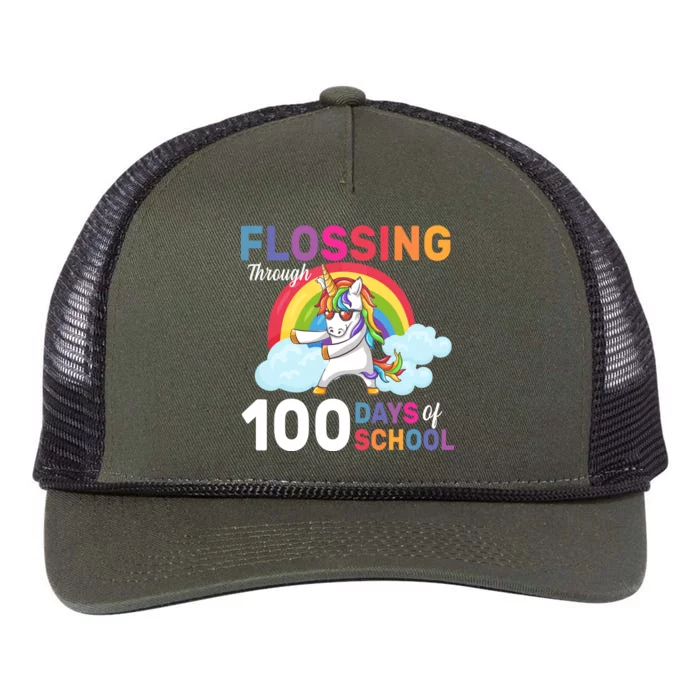 Flossing Unicorn Through 100 days Of School Retro Rope Trucker Hat Cap