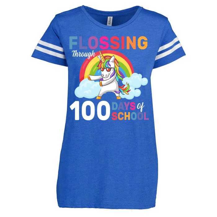 Flossing Unicorn Through 100 days Of School Enza Ladies Jersey Football T-Shirt