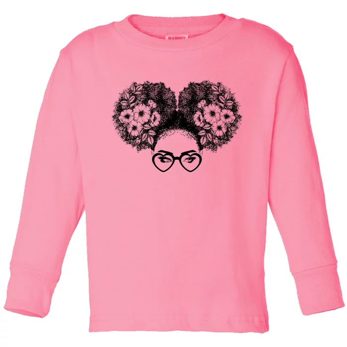 Flower Afro Puffs Toddler Long Sleeve Shirt