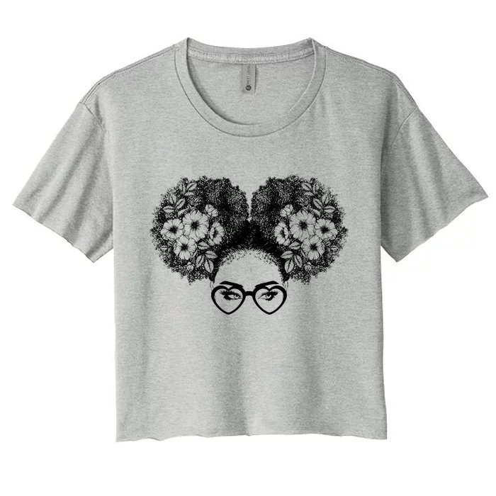 Flower Afro Puffs Women's Crop Top Tee